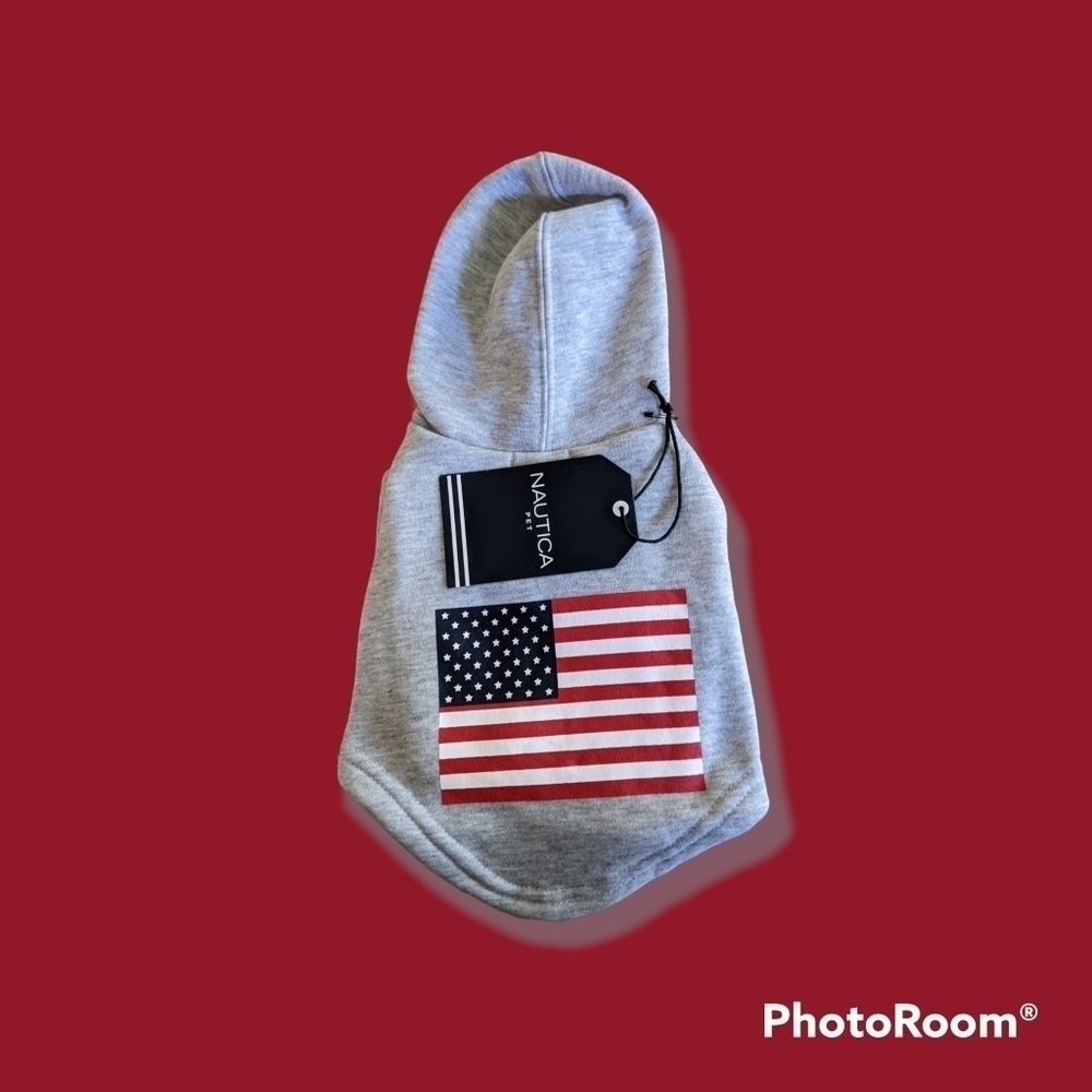 NEW Nautica Gray with Flag dog sweatshirt XS Cute
